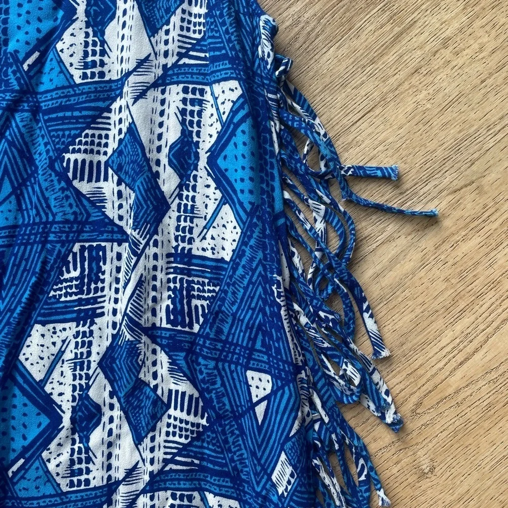 Ella Moss Fringe Side Shift Dress Blue Abstract Print Medium Y2K retro